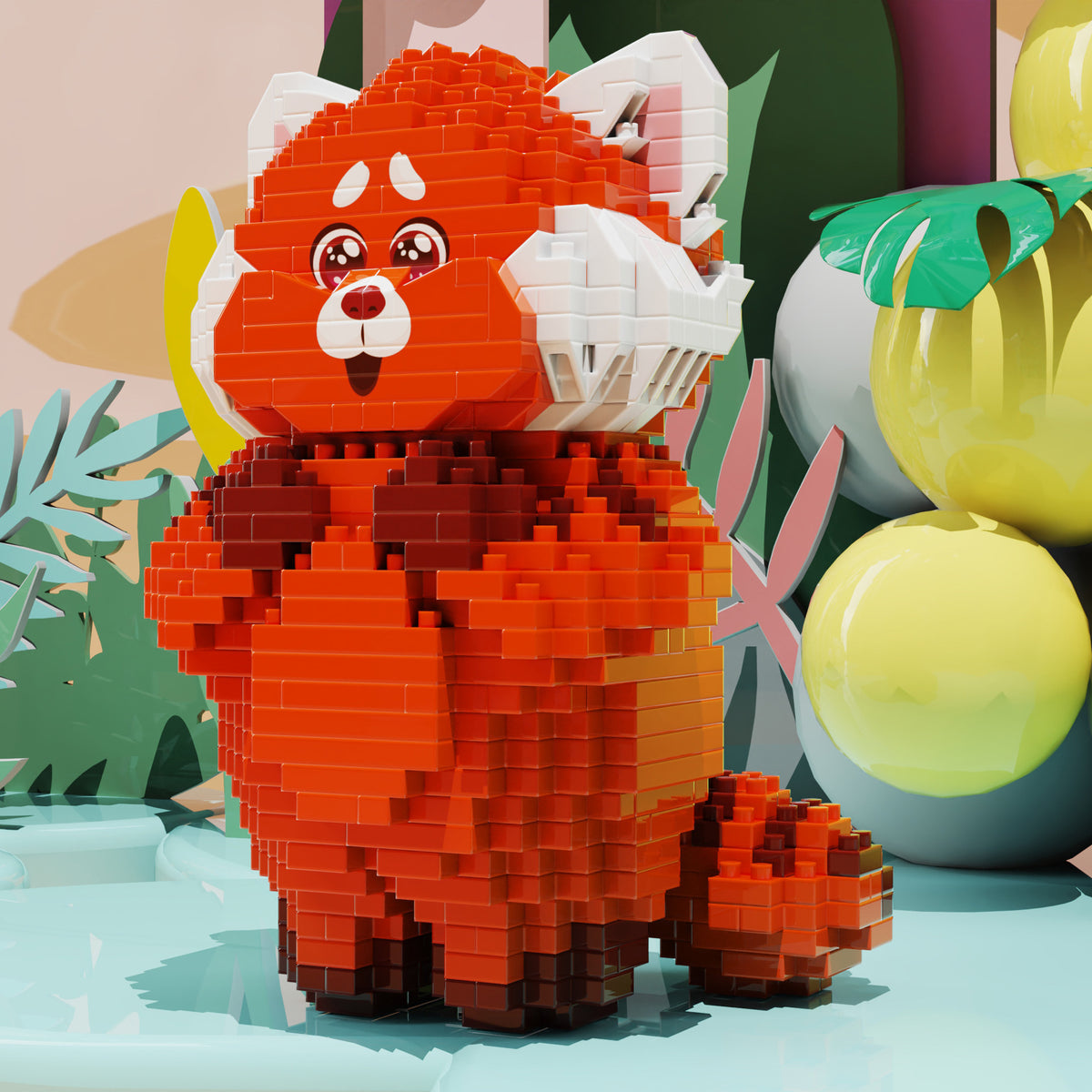 Juguete de rompecabezas de bloques de construcción de oso rojo de dibujos animados