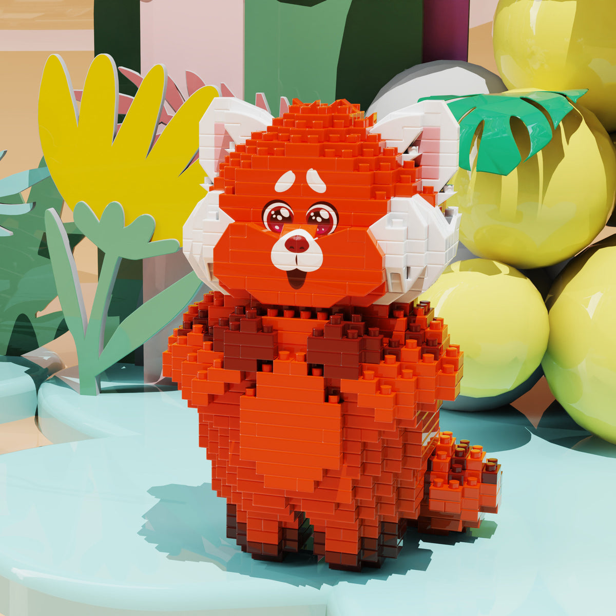Juguete de rompecabezas de bloques de construcción de oso rojo de dibujos animados